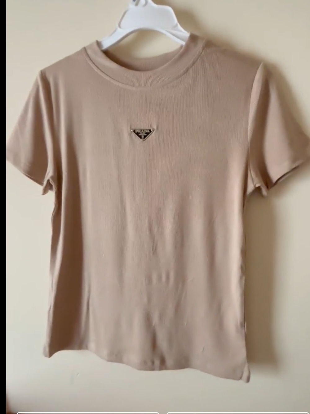 New Beige Crewneck Short Sleeve Top one size